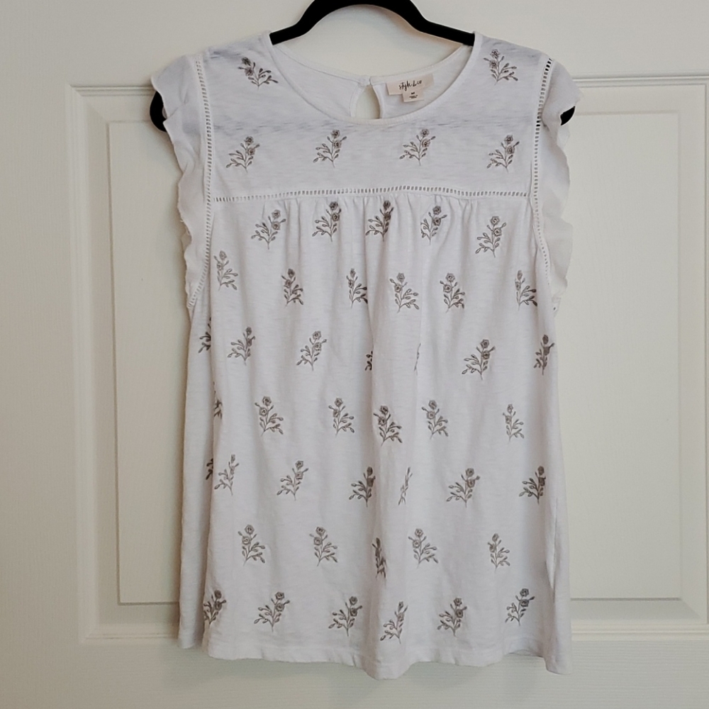Style & Co White Flutter Sleeve Tank Blouse
